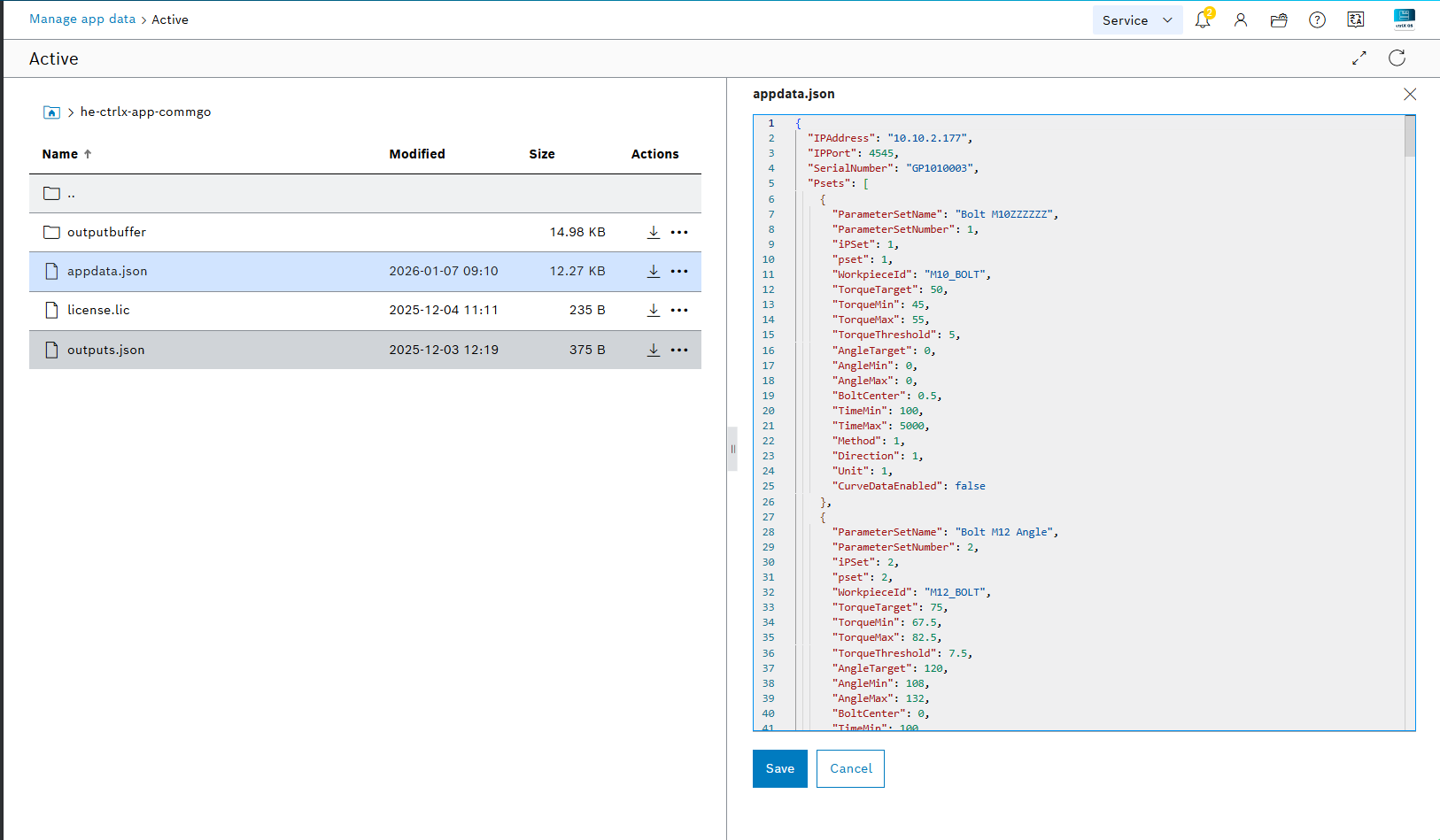 appdata.json editor view